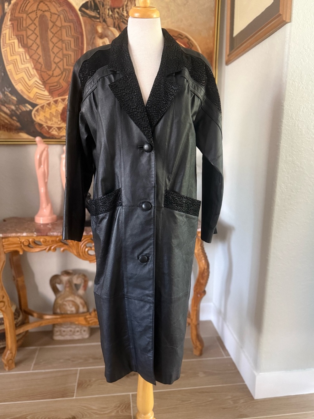 Preston & York Black Long Leather Trench Coat